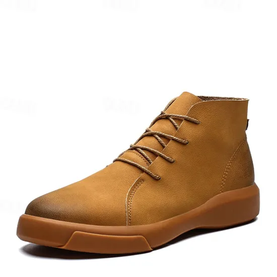 Online OUKU Men's Casual Faux Leather Ankle Boots with Lace-Up Design, Comfortable Non-Slip Sole, Perfect for Everyday Wear and Outdoor Activities