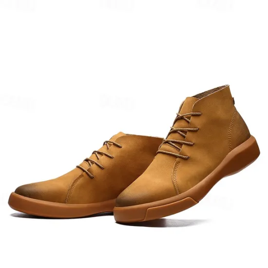 Online OUKU Men's Casual Faux Leather Ankle Boots with Lace-Up Design, Comfortable Non-Slip Sole, Perfect for Everyday Wear and Outdoor Activities