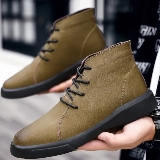 Online OUKU Men's Casual Faux Leather Ankle Boots with Lace-Up Design, Comfortable Non-Slip Sole, Perfect for Everyday Wear and Outdoor Activities