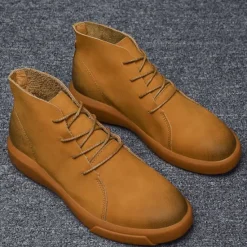 Online OUKU Men's Casual Faux Leather Ankle Boots with Lace-Up Design, Comfortable Non-Slip Sole, Perfect for Everyday Wear and Outdoor Activities