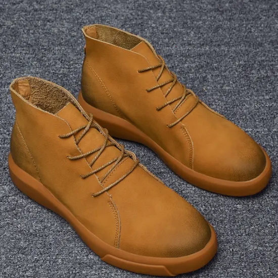 Online OUKU Men's Casual Faux Leather Ankle Boots with Lace-Up Design, Comfortable Non-Slip Sole, Perfect for Everyday Wear and Outdoor Activities