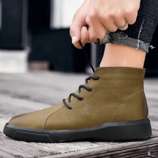 Online OUKU Men's Casual Faux Leather Ankle Boots with Lace-Up Design, Comfortable Non-Slip Sole, Perfect for Everyday Wear and Outdoor Activities