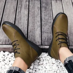 Online OUKU Men's Casual Faux Leather Ankle Boots with Lace-Up Design, Comfortable Non-Slip Sole, Perfect for Everyday Wear and Outdoor Activities