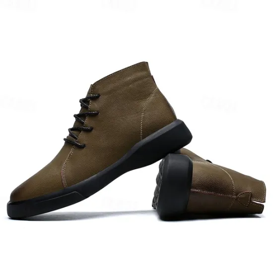 Online OUKU Men's Casual Faux Leather Ankle Boots with Lace-Up Design, Comfortable Non-Slip Sole, Perfect for Everyday Wear and Outdoor Activities