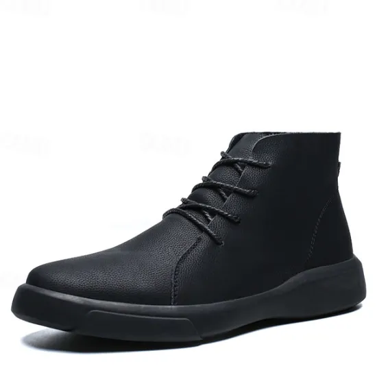 Online OUKU Men's Casual Faux Leather Ankle Boots with Lace-Up Design, Comfortable Non-Slip Sole, Perfect for Everyday Wear and Outdoor Activities
