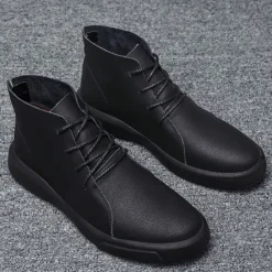 Online OUKU Men's Casual Faux Leather Ankle Boots with Lace-Up Design, Comfortable Non-Slip Sole, Perfect for Everyday Wear and Outdoor Activities