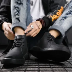 Online OUKU Men's Casual Faux Leather Ankle Boots with Lace-Up Design, Comfortable Non-Slip Sole, Perfect for Everyday Wear and Outdoor Activities