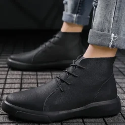 Online OUKU Men's Casual Faux Leather Ankle Boots with Lace-Up Design, Comfortable Non-Slip Sole, Perfect for Everyday Wear and Outdoor Activities
