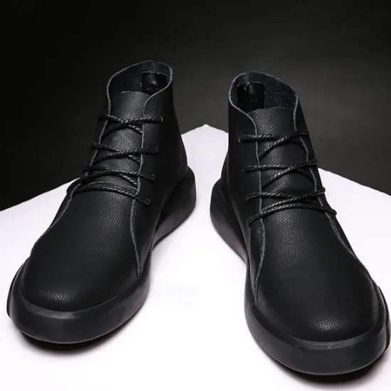 Online OUKU Men's Casual Faux Leather Ankle Boots with Lace-Up Design, Comfortable Non-Slip Sole, Perfect for Everyday Wear and Outdoor Activities