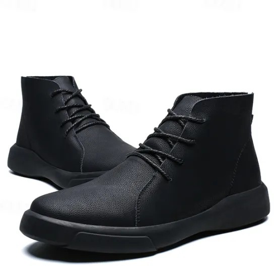 Online OUKU Men's Casual Faux Leather Ankle Boots with Lace-Up Design, Comfortable Non-Slip Sole, Perfect for Everyday Wear and Outdoor Activities