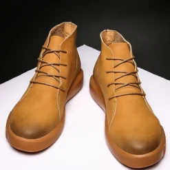 Online OUKU Men's Casual Faux Leather Ankle Boots with Lace-Up Design, Comfortable Non-Slip Sole, Perfect for Everyday Wear and Outdoor Activities