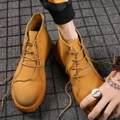 Online OUKU Men's Casual Faux Leather Ankle Boots with Lace-Up Design, Comfortable Non-Slip Sole, Perfect for Everyday Wear and Outdoor Activities