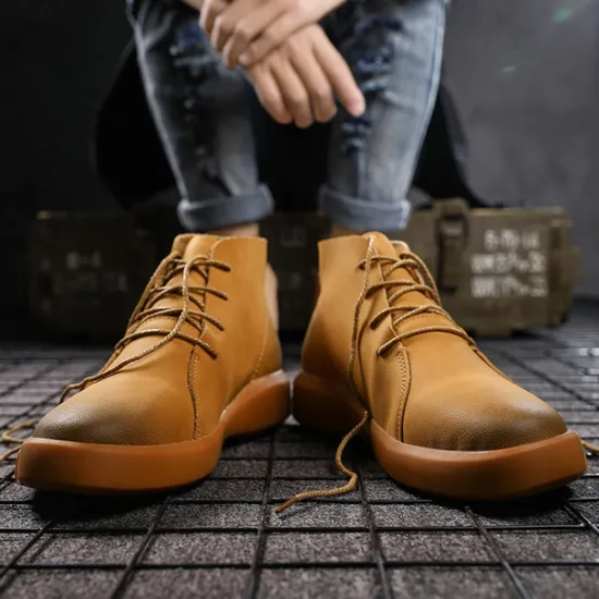 Online OUKU Men's Casual Faux Leather Ankle Boots with Lace-Up Design, Comfortable Non-Slip Sole, Perfect for Everyday Wear and Outdoor Activities