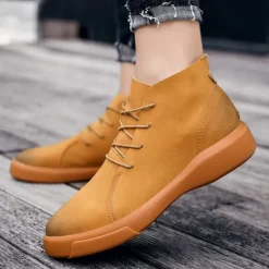 Online OUKU Men's Casual Faux Leather Ankle Boots with Lace-Up Design, Comfortable Non-Slip Sole, Perfect for Everyday Wear and Outdoor Activities