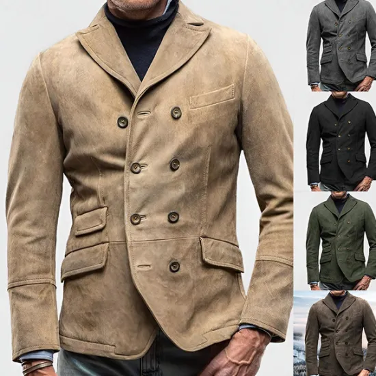 Clearance OUKU Men's Casual Jacket Blazer Daily Vacation Warm Pocket Fall & Winter Plain Vintage Fashion Lapel Regular Black Brown Khaki Army Green Grey Jacket