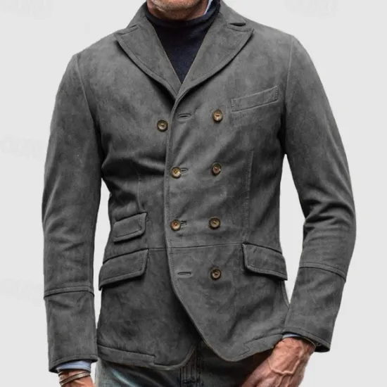 Clearance OUKU Men's Casual Jacket Blazer Daily Vacation Warm Pocket Fall & Winter Plain Vintage Fashion Lapel Regular Black Brown Khaki Army Green Grey Jacket