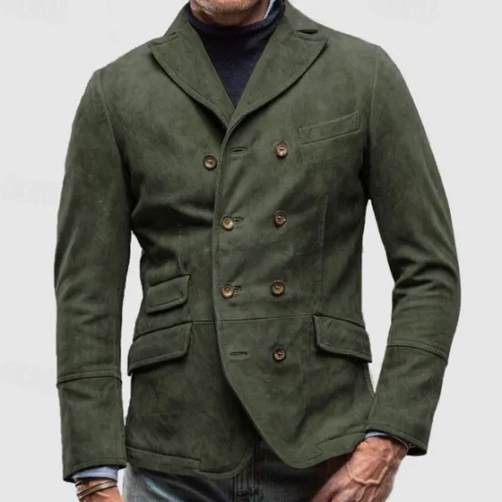 Clearance OUKU Men's Casual Jacket Blazer Daily Vacation Warm Pocket Fall & Winter Plain Vintage Fashion Lapel Regular Black Brown Khaki Army Green Grey Jacket