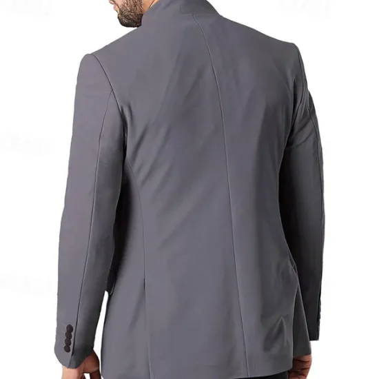 Hot OUKU Men's Casual Jacket Blazer Daily Vacation Warm Pocket Fall & Winter Plain Vintage Fashion Standing Collar Regular Black White Wine Navy Blue Jacket