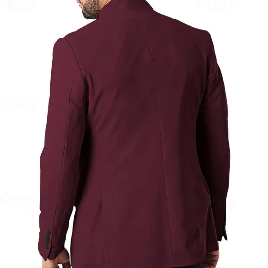 Hot OUKU Men's Casual Jacket Blazer Daily Vacation Warm Pocket Fall & Winter Plain Vintage Fashion Standing Collar Regular Black White Wine Navy Blue Jacket