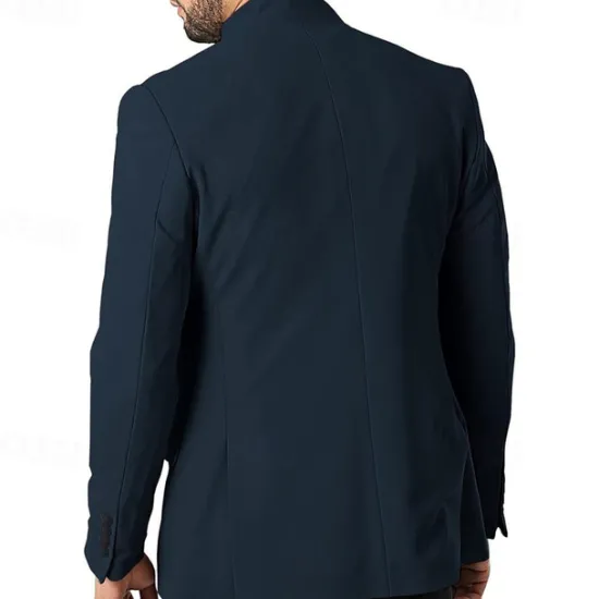 Hot OUKU Men's Casual Jacket Blazer Daily Vacation Warm Pocket Fall & Winter Plain Vintage Fashion Standing Collar Regular Black White Wine Navy Blue Jacket