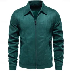 Hot OUKU Men's Casual Jacket Brown Suede Jacket Casual Daily Sexy Fall & Winter Solid / Plain Color Casual Lapel Regular Black Yellow Green Gray Jacket