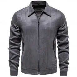 Hot OUKU Men's Casual Jacket Brown Suede Jacket Casual Daily Sexy Fall & Winter Solid / Plain Color Casual Lapel Regular Black Yellow Green Gray Jacket