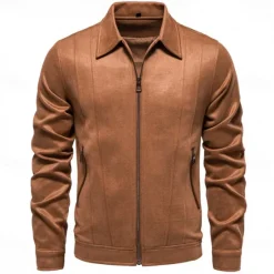 Hot OUKU Men's Casual Jacket Brown Suede Jacket Casual Daily Sexy Fall & Winter Solid / Plain Color Casual Lapel Regular Black Yellow Green Gray Jacket