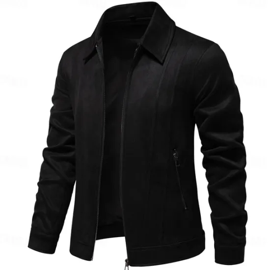 Hot OUKU Men's Casual Jacket Brown Suede Jacket Casual Daily Sexy Fall & Winter Solid / Plain Color Casual Lapel Regular Black Yellow Green Gray Jacket