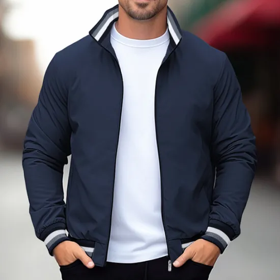 Best OUKU Men's Casual Jacket Sport Coat Daily Wear Warm Pocket Fall Winter Solid Color Fashion Sporty Stand Collar Regular Black Yellow Navy Blue Green Jacket