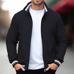 Best OUKU Men's Casual Jacket Sport Coat Daily Wear Warm Pocket Fall Winter Solid Color Fashion Sporty Stand Collar Regular Black Yellow Navy Blue Green Jacket