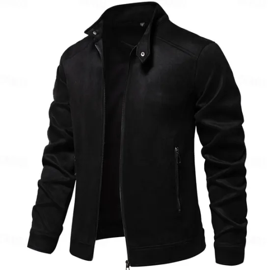 Outlet OUKU Men's Casual Jacket Suede Jacket Casual Daily Windbreaker Sexy Fall & Winter Solid / Plain Color Casual Collarless Regular Black Yellow Green Gray Jacket