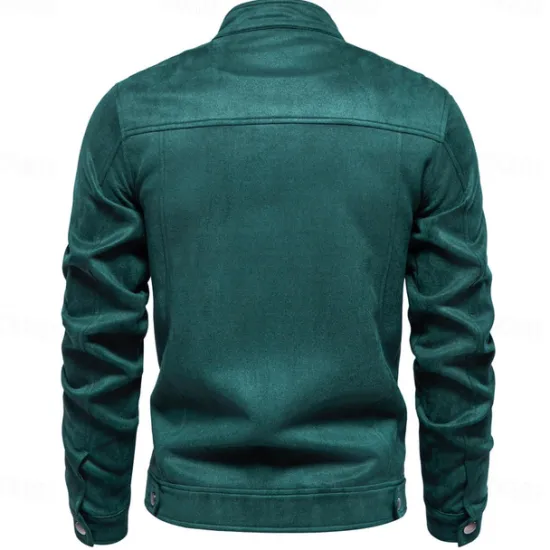 Outlet OUKU Men's Casual Jacket Suede Jacket Casual Daily Windbreaker Sexy Fall & Winter Solid / Plain Color Casual Collarless Regular Black Yellow Green Gray Jacket