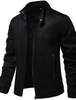 OUKU Men's Casual Jacket Suede Jacket Casual Daily Windbreaker Sexy Fall & Winter Solid / Plain Color Casual Collarless Regular Black Yellow Green Gray Jacket