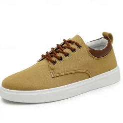 New OUKU Men's Casual Lace-Up Canvas Sneakers – Lightweight Breathable Shoes with Leather Accents, Perfect for Everyday Wear and Outdoor Activities