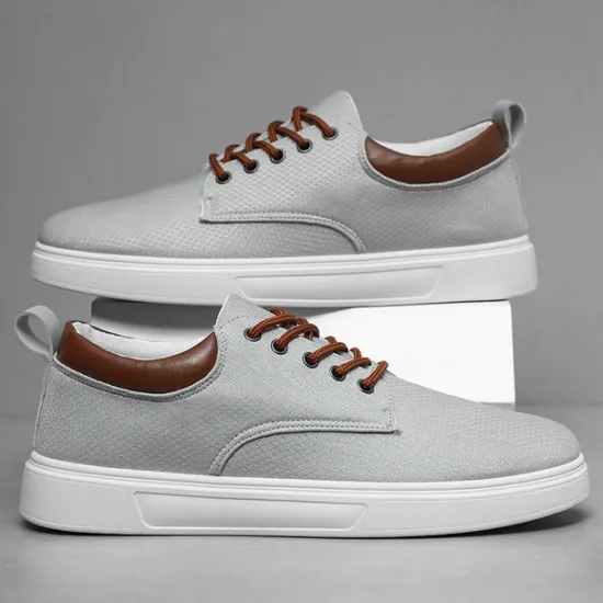 New OUKU Men's Casual Lace-Up Canvas Sneakers – Lightweight Breathable Shoes with Leather Accents, Perfect for Everyday Wear and Outdoor Activities