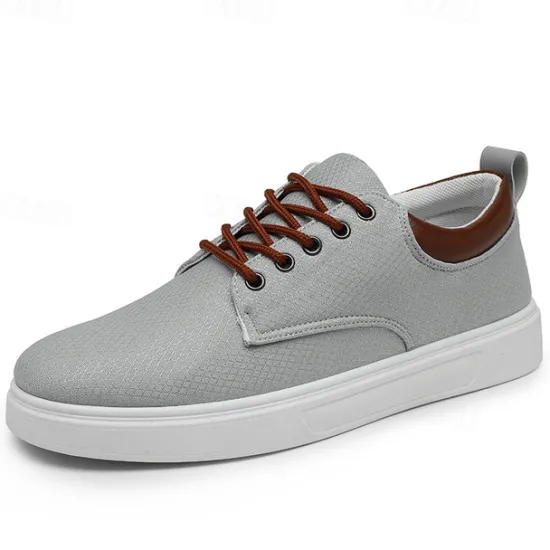 New OUKU Men's Casual Lace-Up Canvas Sneakers – Lightweight Breathable Shoes with Leather Accents, Perfect for Everyday Wear and Outdoor Activities