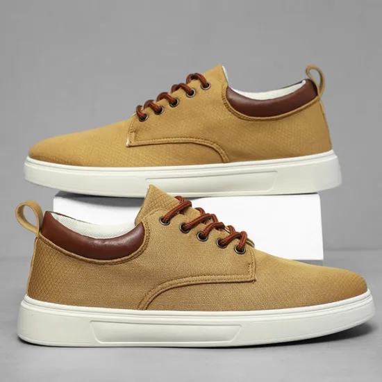 New OUKU Men's Casual Lace-Up Canvas Sneakers – Lightweight Breathable Shoes with Leather Accents, Perfect for Everyday Wear and Outdoor Activities