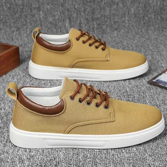 New OUKU Men's Casual Lace-Up Canvas Sneakers – Lightweight Breathable Shoes with Leather Accents, Perfect for Everyday Wear and Outdoor Activities
