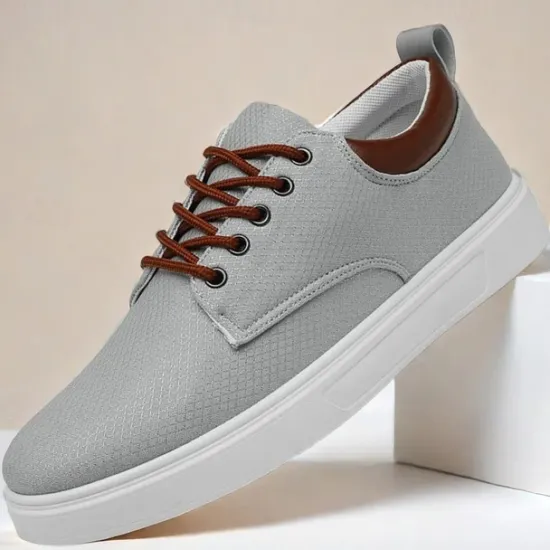 New OUKU Men's Casual Lace-Up Canvas Sneakers – Lightweight Breathable Shoes with Leather Accents, Perfect for Everyday Wear and Outdoor Activities