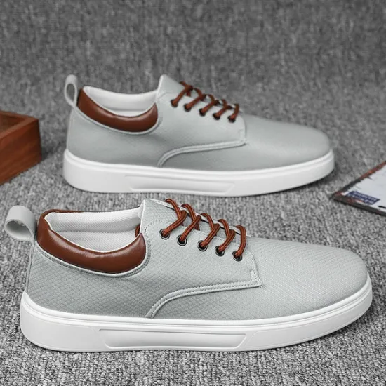 New OUKU Men's Casual Lace-Up Canvas Sneakers – Lightweight Breathable Shoes with Leather Accents, Perfect for Everyday Wear and Outdoor Activities