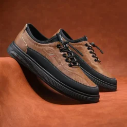 Best OUKU Men's Casual Lace-Up Shoes in Brown with Black Accents, Durable Design for Everyday Wear and Outdoor Activities