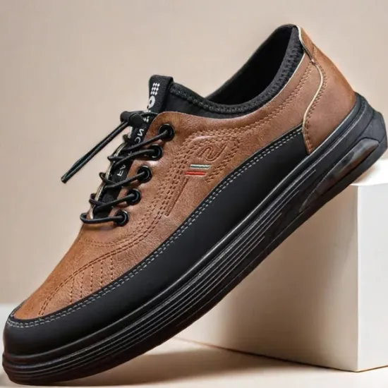 Best OUKU Men's Casual Lace-Up Shoes in Brown with Black Accents, Durable Design for Everyday Wear and Outdoor Activities