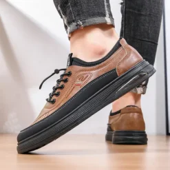 Best OUKU Men's Casual Lace-Up Shoes in Brown with Black Accents, Durable Design for Everyday Wear and Outdoor Activities