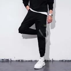 OUKU mens casual pants Trousers multi-pockets Streetwear Harem fashion cargo joggers gym drawstring long pants ankle-length trousers with multi-pockets