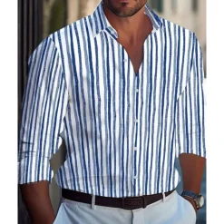 Online OUKU Men's Casual Shirt Beach Shirt Button Up Shirt Black Yellow Wine Red Blue Long Sleeve Stripes and Plaid Lapel Vacation Hawaiian Button-Down Clothing Apparel Polyester Fashion Casual Comfortable