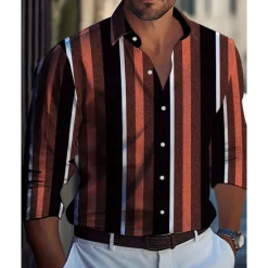 Online OUKU Men's Casual Shirt Beach Shirt Button Up Shirt Black Yellow Wine Red Blue Long Sleeve Stripes and Plaid Lapel Vacation Hawaiian Button-Down Clothing Apparel Polyester Fashion Casual Comfortable