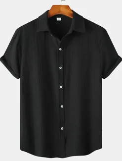 Best OUKU Men's Casual Shirt Black Yellow Pink Wine Blue Short Sleeve Plain Lapel Vacation Street Basic Clothing Apparel Polyester Fashion Leisure