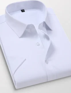 Online OUKU Men's Casual Shirt Work Shirt Solid / Plain Color Wedding Business Light Pink Light Blue Black White Short Sleeve Classic Collar Spring & Summer Clothing Apparel