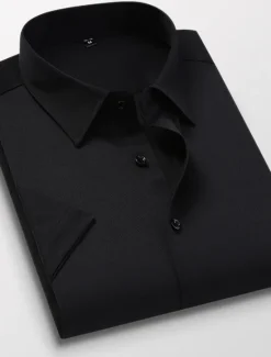 Online OUKU Men's Casual Shirt Work Shirt Solid / Plain Color Wedding Business Light Pink Light Blue Black White Short Sleeve Classic Collar Spring & Summer Clothing Apparel