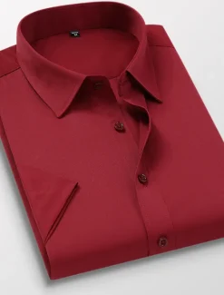 Online OUKU Men's Casual Shirt Work Shirt Solid / Plain Color Wedding Business Light Pink Light Blue Black White Short Sleeve Classic Collar Spring & Summer Clothing Apparel
